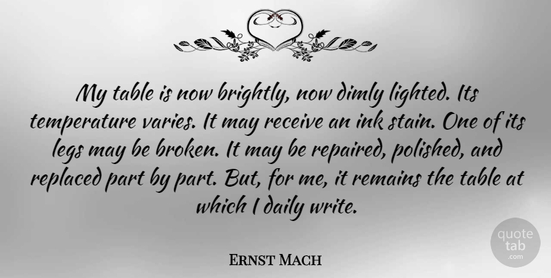 Ernst Mach Quote About Writing, Broken, Legs: My Table Is Now Brightly...