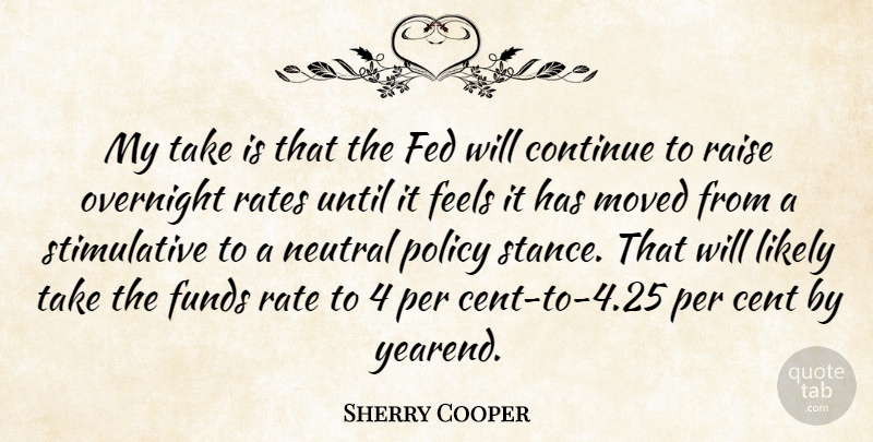 Sherry Cooper Quote About Cent, Continue, Fed, Feels, Funds: My Take Is That The...