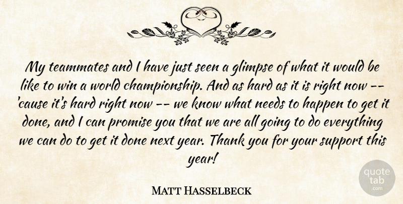 Matt Hasselbeck Quote About Glimpse, Happen, Hard, Needs, Next: My Teammates And I Have...