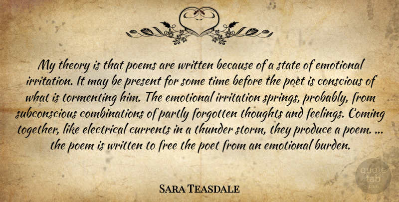 Sara Teasdale Quote About Spring, Emotional, Irritation: My Theory Is That Poems...