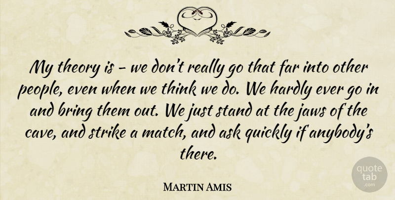Martin Amis Quote About Thinking, People, Caves: My Theory Is We Dont...