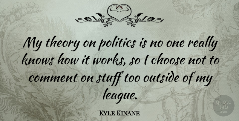 Kyle Kinane Quote About Comment, Knows, Politics, Stuff, Theory: My Theory On Politics Is...