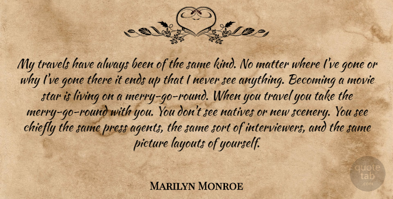 Marilyn Monroe Quote About Stars, Gone, Agents: My Travels Have Always Been...