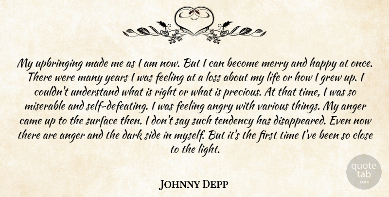 Johnny Depp Quote About Anger, Angry, Came, Close, Dark: My Upbringing Made Me As...