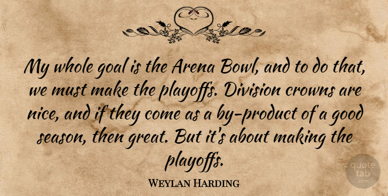 Weylan Harding Quote About Arena, Crowns, Division, Goal, Good: My Whole Goal Is The...