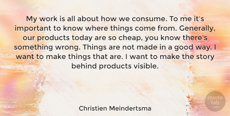 Christien Meindertsma Quote About Behind, Good, Products, Work: My Work Is All About...