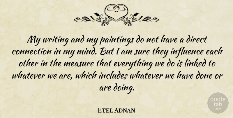 Etel Adnan Quote About Connection, Direct, Includes, Linked, Paintings: My Writing And My Paintings...