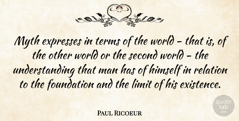 Paul Ricoeur Quote About Men, Other Worlds, Understanding: Myth Expresses In Terms Of...
