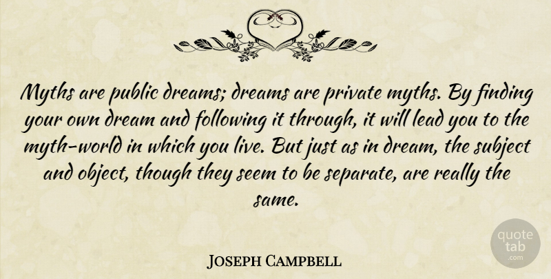 Joseph Campbell Quote About Dream, World, Myth: Myths Are Public Dreams Dreams...