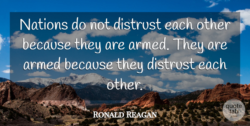Ronald Reagan Quote About Distrust, Foreign Policy, Policy: Nations Do Not Distrust Each...