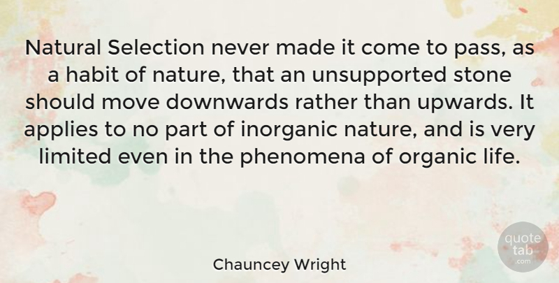 Chauncey Wright Quote About Moving, Stones, Habit: Natural Selection Never Made It...