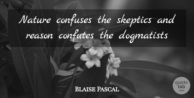 Blaise Pascal Quote About Nature, Reason, Skeptic: Nature Confuses The Skeptics And...