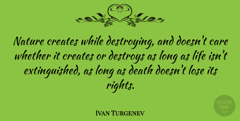 Ivan Turgenev Quote About Nature, Rights, Long: Nature Creates While Destroying And...