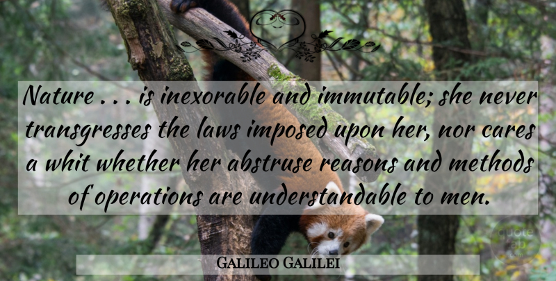 Galileo Galilei Quote About Nature, Men, Law: Nature Is Inexorable And Immutable...