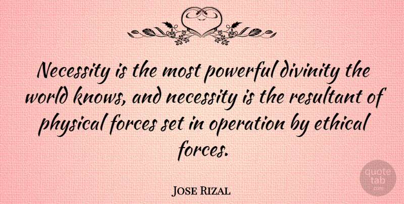 Jose Rizal Quote About Divinity, Forces, Operation, Physical: Necessity Is The Most Powerful...