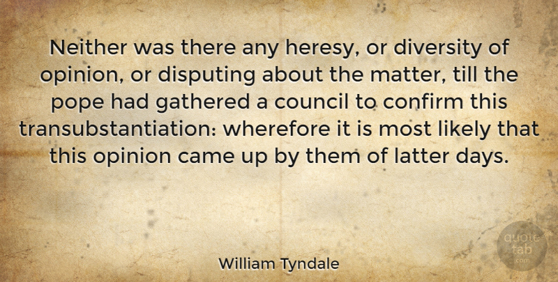 William Tyndale Quote About Diversity, Matter, Opinion: Neither Was There Any Heresy...