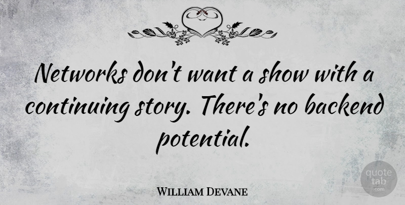 William Devane Quote About Want, Stories, Continuing: Networks Dont Want A Show...