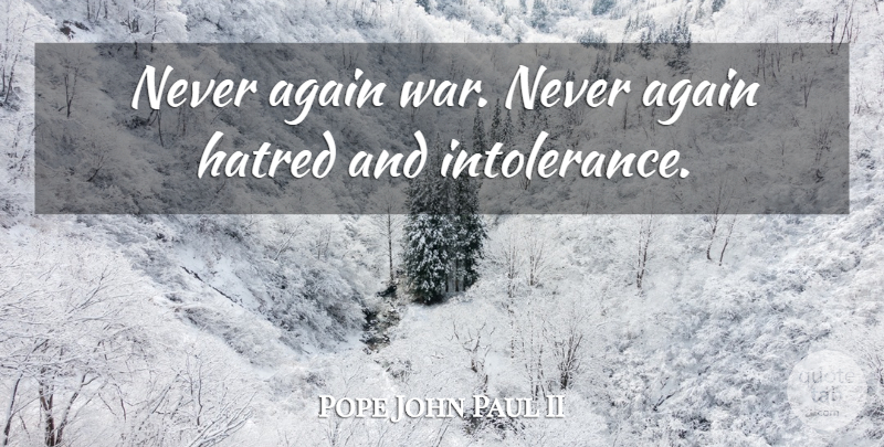Pope John Paul II Quote About War, Hatred, Intolerance: Never Again War Never Again...