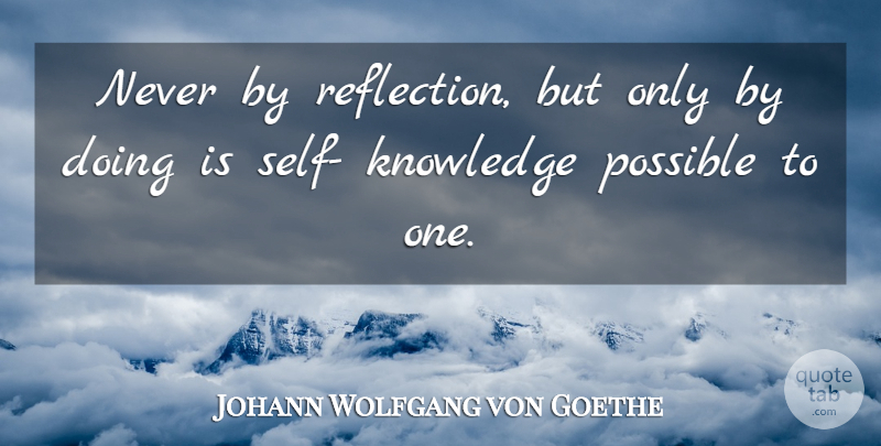 Johann Wolfgang von Goethe Quote About Acceptance, Reflection, Self: Never By Reflection But Only...