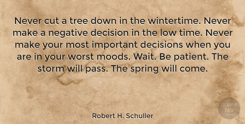 Robert H. Schuller Quote About Patience, Spring, Cutting: Never Cut A Tree Down...