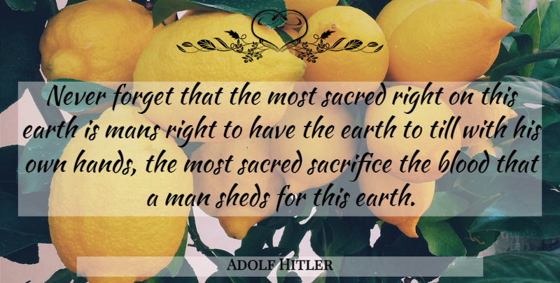 Adolf Hitler Quote About Sacrifice, Men, Blood: Never Forget That The Most...