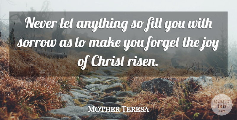 Mother Teresa Quote About Joy, Sorrow, Forget: Never Let Anything So Fill...