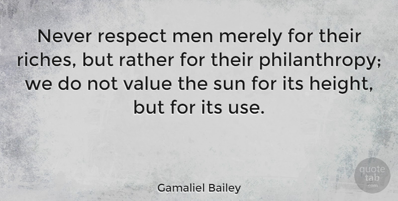 Gamaliel Bailey Quote About Men, Riches, Sun: Never Respect Men Merely For...