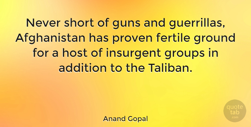 Anand Gopal Quote About Addition, Fertile, Groups, Host, Insurgent: Never Short Of Guns And...