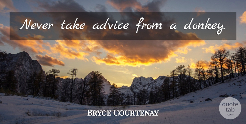 Bryce Courtenay Quote About Advice, Power Of One, Donkey: Never Take Advice From A...