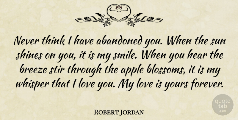 Robert Jordan Quote About Love You, Love Is, Thinking: Never Think I Have Abandoned...