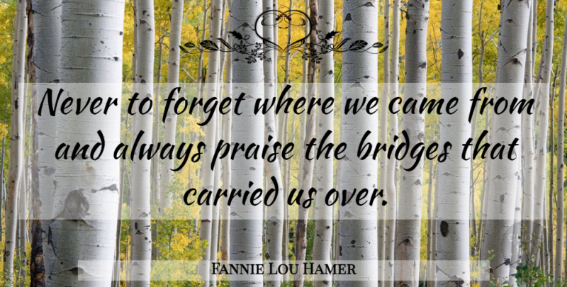 Fannie Lou Hamer Quote About Bridges, Forget, Praise: Never To Forget Where We...