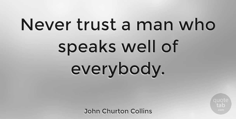 John Churton Collins Quote About Trust, Men, Speak: Never Trust A Man Who...