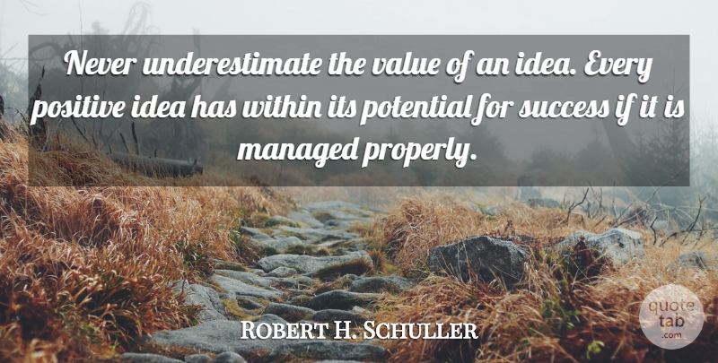 Robert H. Schuller Quote About Creativity, Ideas, Underestimate: Never Underestimate The Value Of...