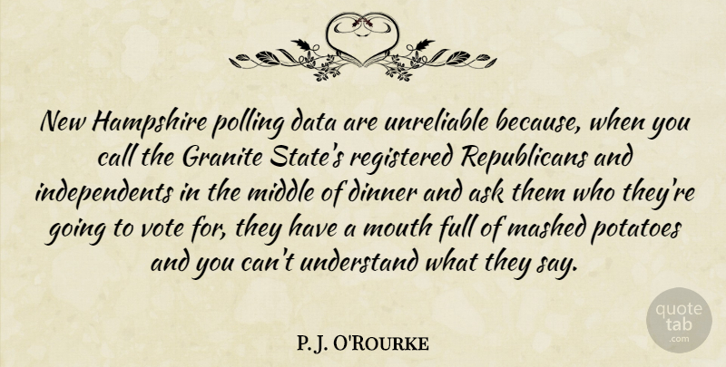 P. J. O'Rourke Quote About Ask, Call, Full, Granite, Hampshire: New Hampshire Polling Data Are...