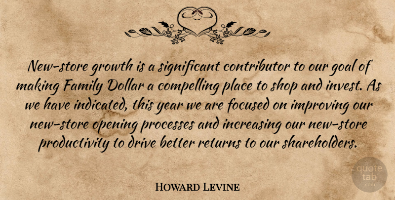 Howard Levine Quote About Compelling, Dollar, Drive, Family, Focused: New Store Growth Is A...
