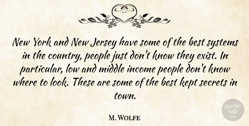 M. Wolfe Quote About Best, Income, Jersey, Kept, Low: New York And New Jersey...