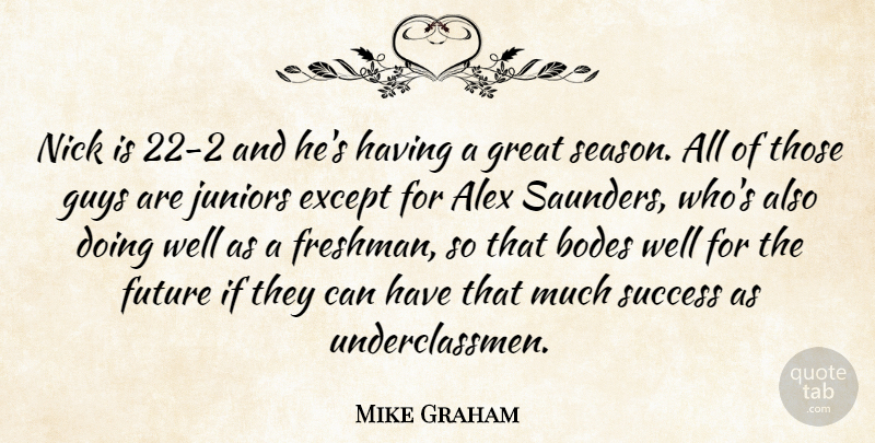 Mike Graham Quote About Alex, Except, Future, Great, Guys: Nick Is 22 2 And...
