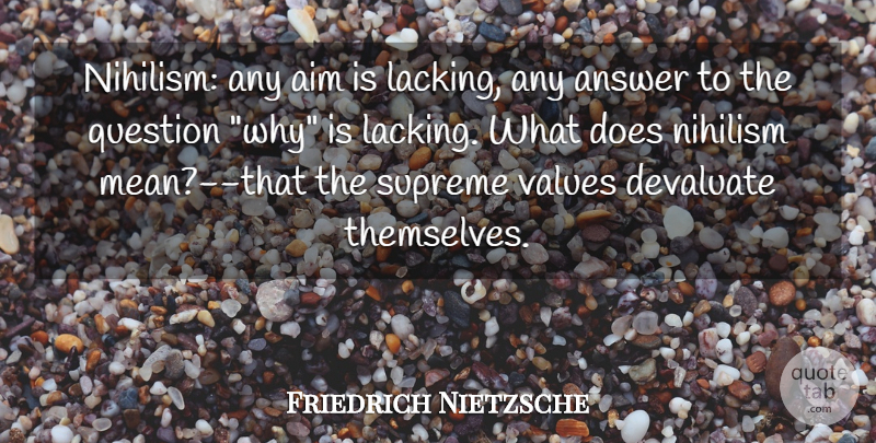 Friedrich Nietzsche Quote About Mean, Nihilism, Doe: Nihilism Any Aim Is Lacking...
