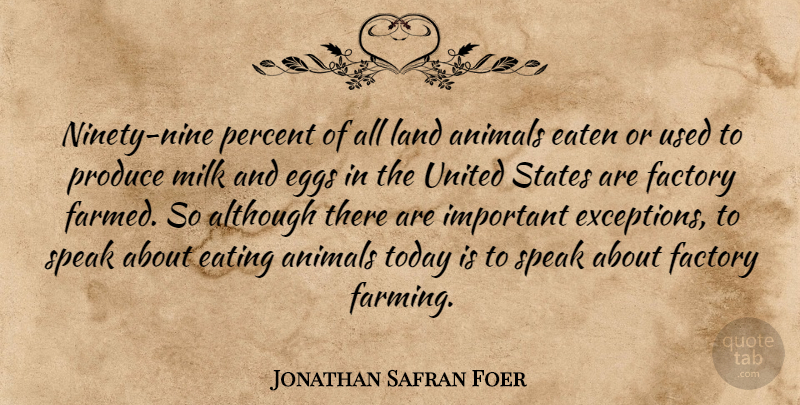 Jonathan Safran Foer Quote About Animal, Ninety Nine, Land: Ninety Nine Percent Of All...