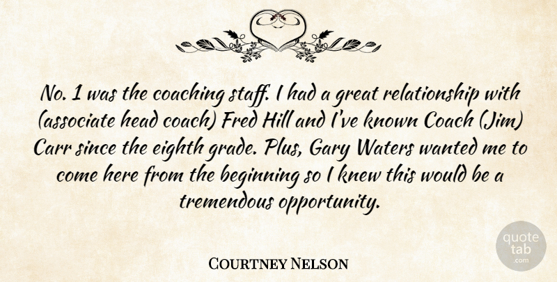 Courtney Nelson Quote About Beginning, Coaching, Eighth, Fred, Gary: No 1 Was The Coaching...
