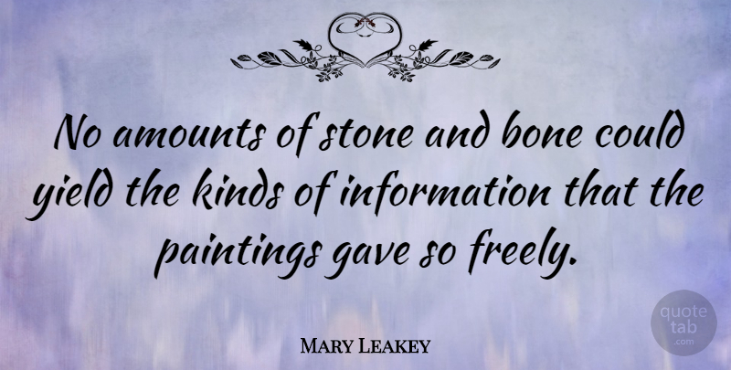 Mary Leakey Quote About Yield, Stones, Information: No Amounts Of Stone And...