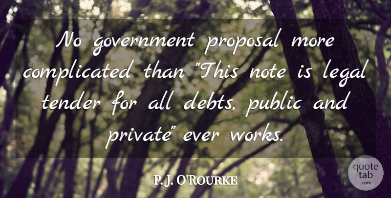 P. J. O'Rourke Quote About Government, Debt, Complicated: No Government Proposal More Complicated...