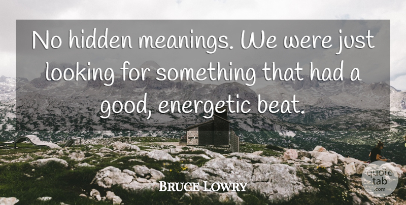 Bruce Lowry Quote About Energetic, Hidden, Looking: No Hidden Meanings We Were...