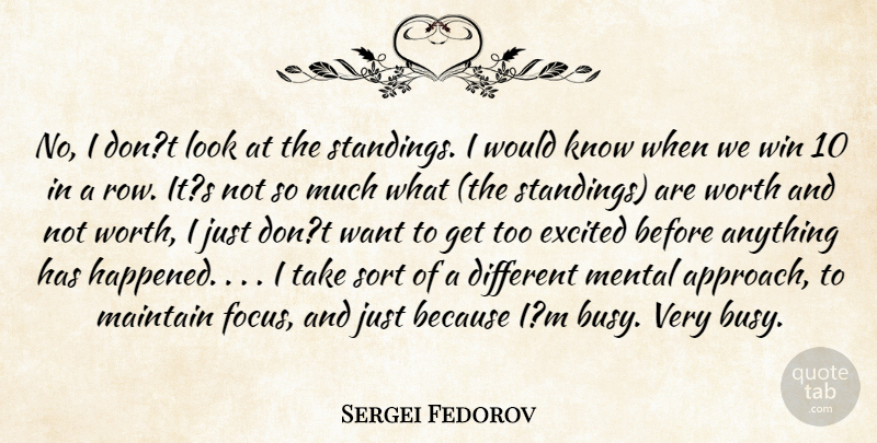 Sergei Fedorov Quote About Excited, Maintain, Mental, Sort, Win: No I Dont Look At...