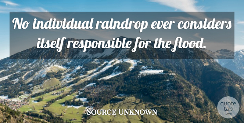 Source Unknown Quote About Considers, Individual, Itself, Responsibility: No Individual Raindrop Ever Considers...