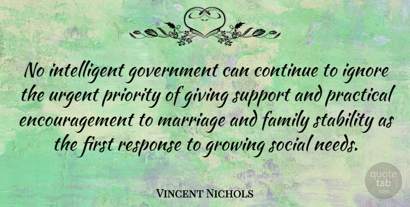 Vincent Nichols Quote About Continue, Encouragement, Family, Giving, Government: No Intelligent Government Can Continue...