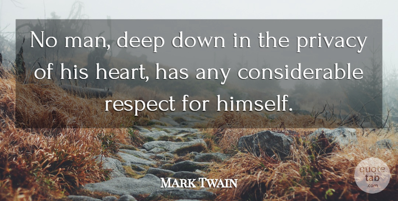 Mark Twain Quote About Heart, Men, Privacy: No Man Deep Down In...