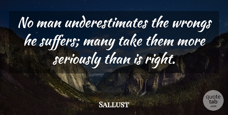 Sallust Quote About Men, Suffering, Underestimate: No Man Underestimates The Wrongs...