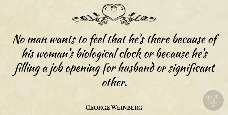 George Weinberg Quote About Biological, Filling, Job, Opening, Wants: No Man Wants To Feel...