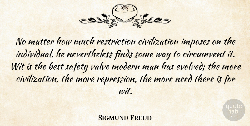 Sigmund Freud Quote About Men, Civilization, Safety: No Matter How Much Restriction...